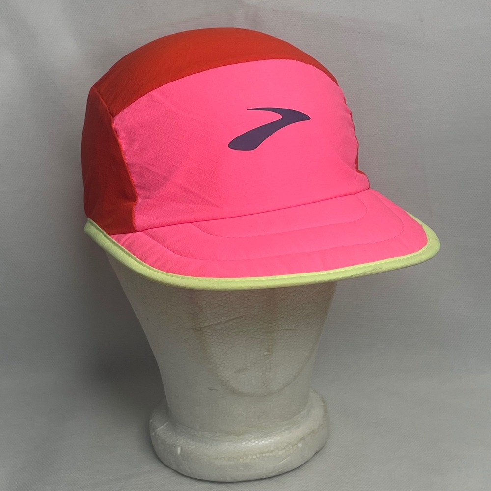 Brooks Ultra Light Packable Pocket Cap Adult OSFM Stretch Neon Pink Yellow Hat